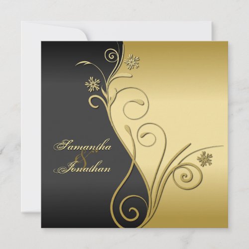 Wedding Invitation Classy Black Gold Floral