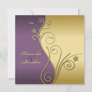 Wedding Invitation Classy Purple Gold Floral