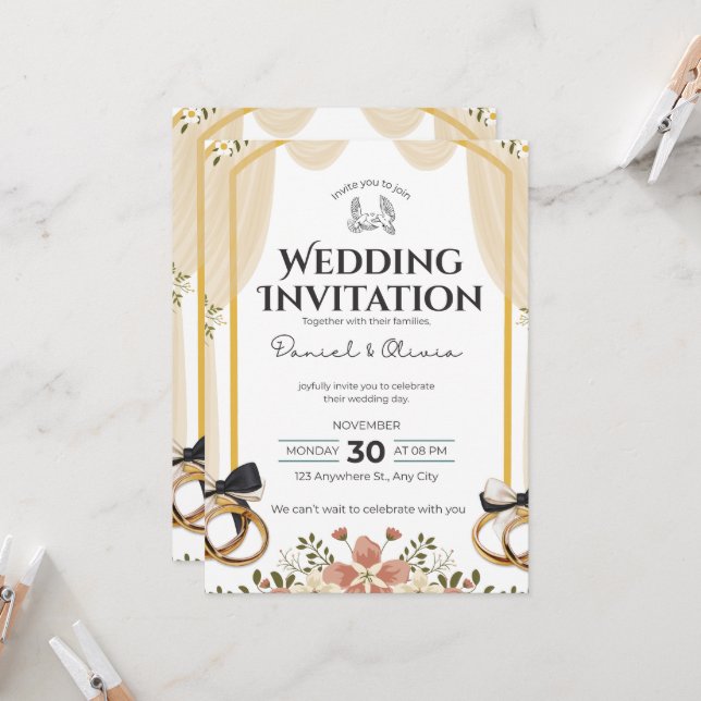 Wedding Invitation Clean White Modern Style (Front/Back In Situ)