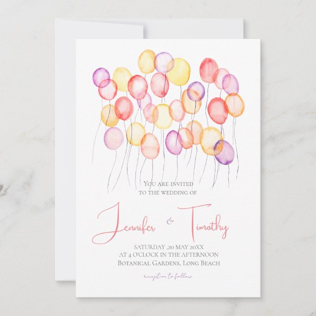 Wedding Invitation colorful balloons  (Front)