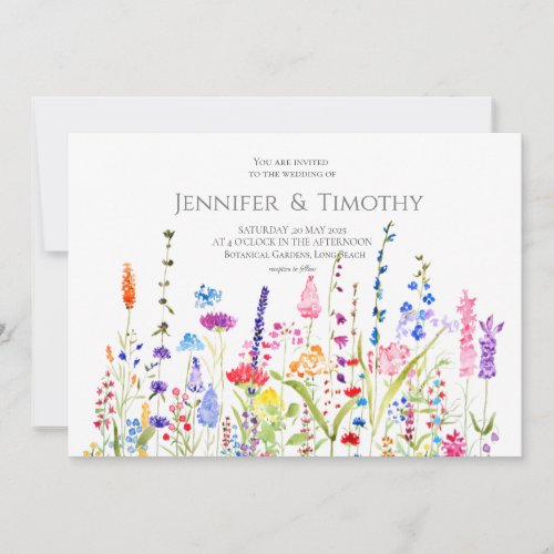 Wedding invitation colorful wildflowers watercolor