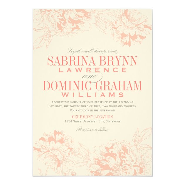 Wedding Invitation | Coral Floral Peony Design