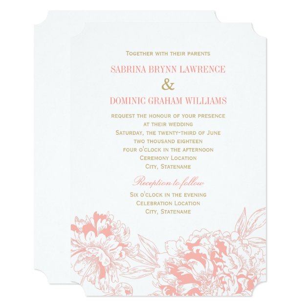 Wedding Invitation | Coral Floral Peony Design