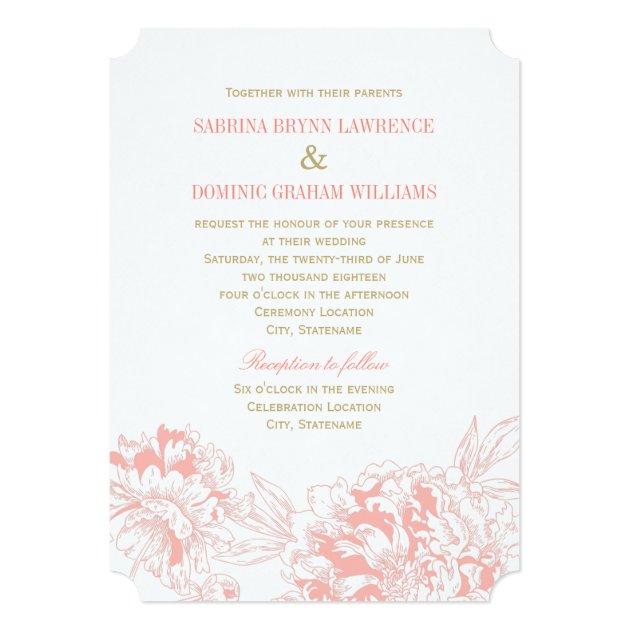 Wedding Invitation | Coral Floral Peony Design