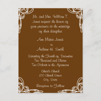 Wedding Invitation Corners Swirl on Chocolate Postcard