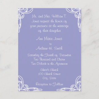 Wedding Invitation Corners Swirl on Periwinkle Postcard