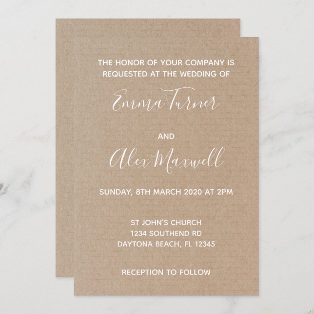 Wedding Invitation | Craft Paper Script (Front/Back)