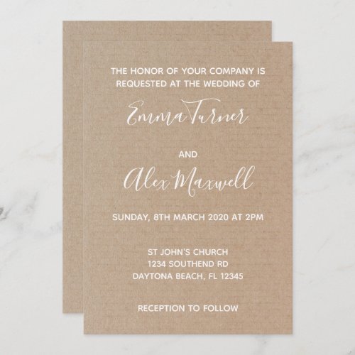 Wedding Invitation  Craft Paper Script