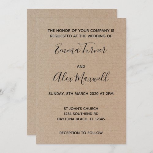 Wedding Invitation  Craft Paper Script