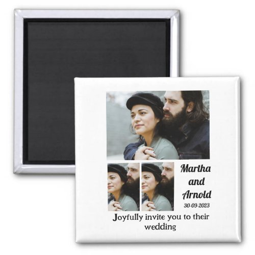Wedding Invitation custom 3 Photo Collage   Magnet