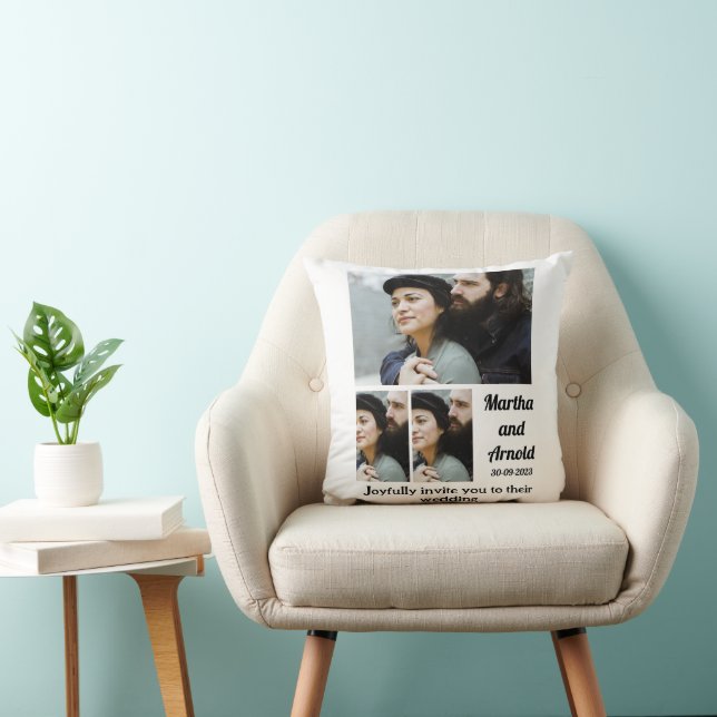 Wedding Invitation custom 3 Photo Collage   Throw Pillow (Chair)