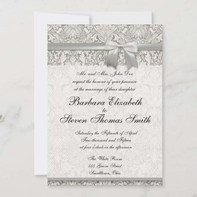 Wedding Invitation Custom White Lace Template (Front)