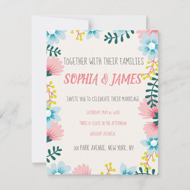 Wedding Invitation Customize Floral Flower Pink (Front)
