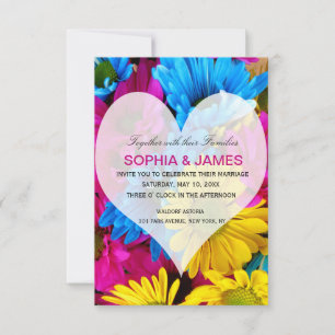 Wedding Invitation daisies colorful flower heart