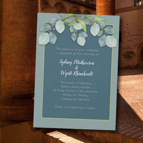 Wedding Invitation Dark Botanical Eucalyptus Stems