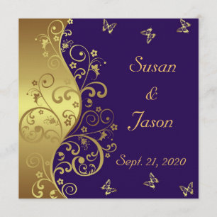 Wedding Invitation--Dark Purple & Gold Swirls Invitation