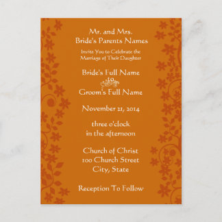 Wedding Invitation Deep Orange Swirls and Flowers Postcard