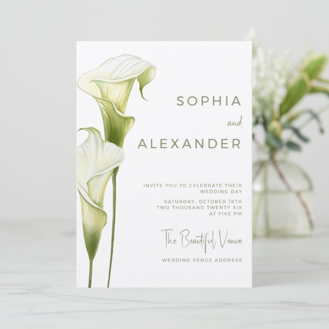 Wedding Invitation "Delicate Calla Lilies" (Standing Front)