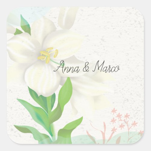 Wedding invitation delicate flowers  square sticker