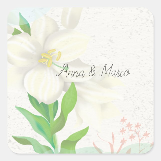 Wedding invitation delicate flowers  square sticker (Front)