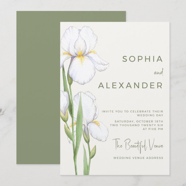 Wedding Invitation "Delicate Irises" (Front/Back)
