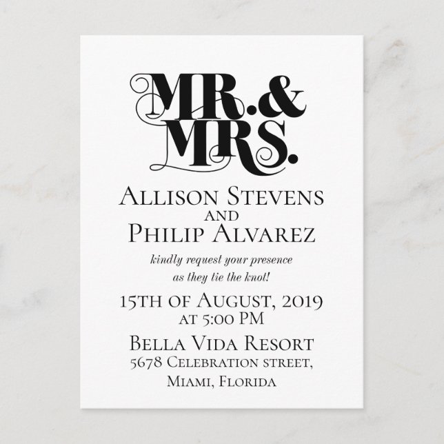 Wedding invitation design, with mr., mrs. elements (Front)