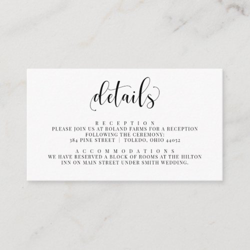 Wedding Invitation Details Insert Enclosure Card