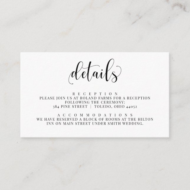 Wedding Invitation Details Insert Enclosure Card (Front)