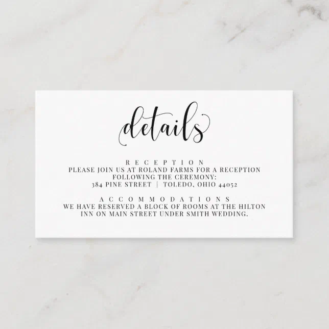 Wedding Invitation Details Insert Enclosure Card 