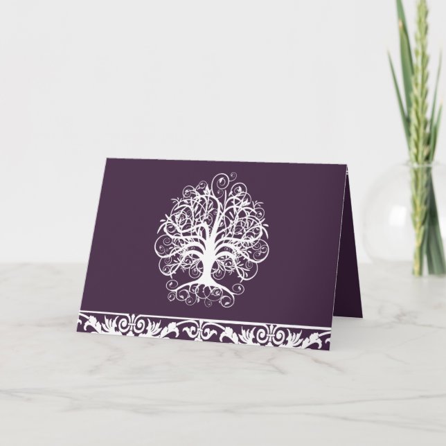 Wedding Invitation-Eggplant & White Swirl Tree Invitation (Front)