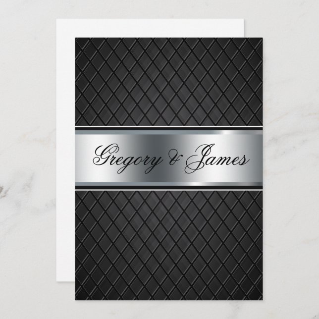 Wedding Invitation, Elegant Black and Silver Invitation (Front/Back)