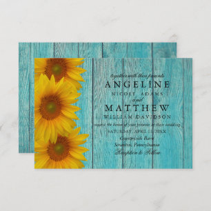 Wedding Invitation - Elegant Blue Rustic Sunflower