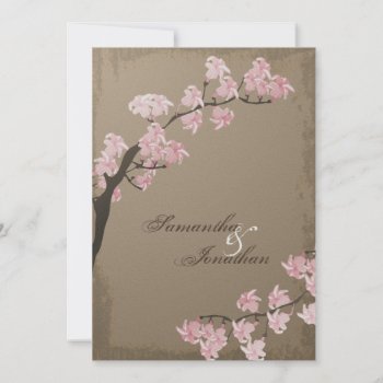 Wedding Invitation - Elegant Brown Cherry Blossom by OLPamPam at Zazzle