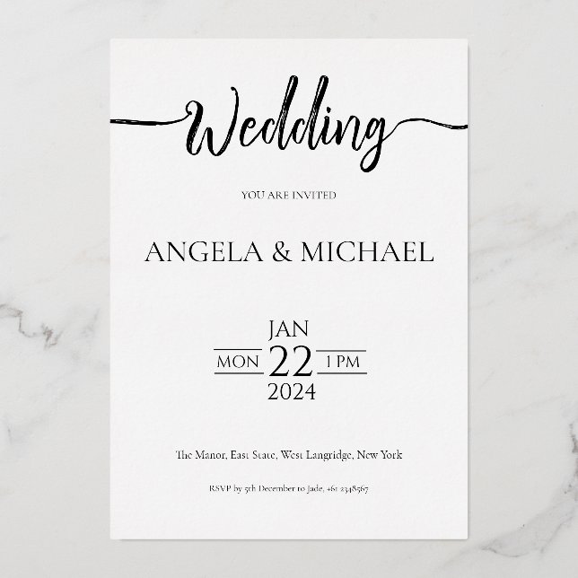 Wedding Invitation Elegant Calligraphy Foil Invitation (Front)