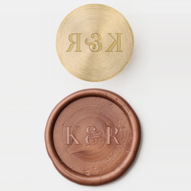 Wedding Invitation Elegant Couple Monogram Wax Seal Stamp (Stamped)