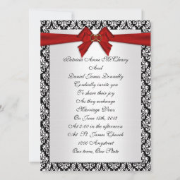 Wedding invitation elegant Damask with red bow | Zazzle