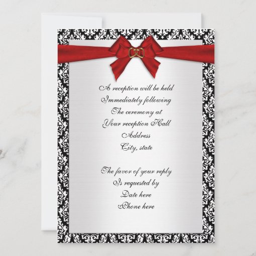 Wedding invitation elegant Damask with red bow | Zazzle