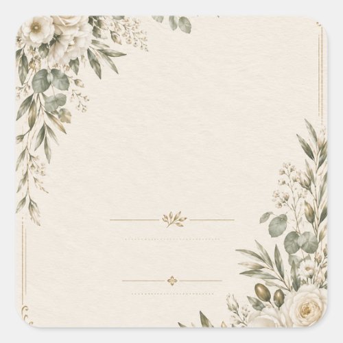 Wedding Invitation Elegant European Botanical Square Sticker
