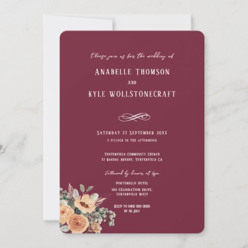Wedding invitation _ Elegant floral burgundy