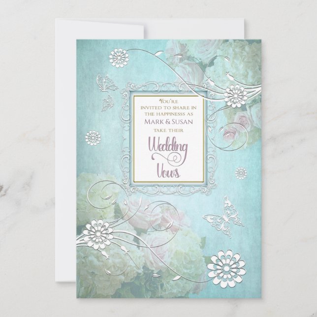 Wedding Invitation, Elegant Floral, Butterfly Invitation (Front)