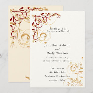 Wedding Invitation Elegant Gold Swirl Color Choice