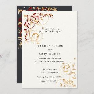 Wedding Invitation Elegant Gold Swirl Color Choice