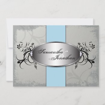 Wedding Invitation Elegant Gray Blue Aged Floral by OLPamPam at Zazzle