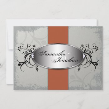 Wedding Invitation Elegant Gray Orange Aged Floral by OLPamPam at Zazzle