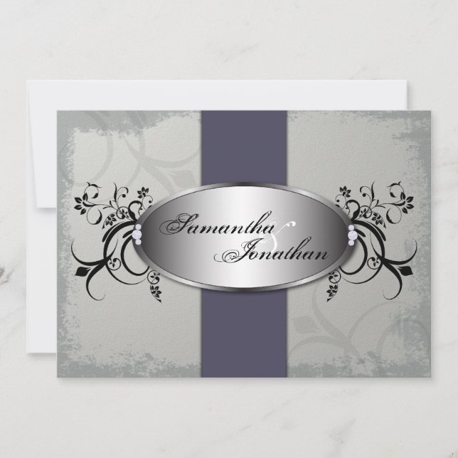 Wedding Invitation Elegant Gray Purple Aged Floral (Front)