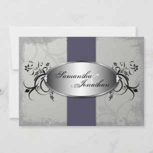 Wedding Invitation Elegant Gray Purple Aged Floral