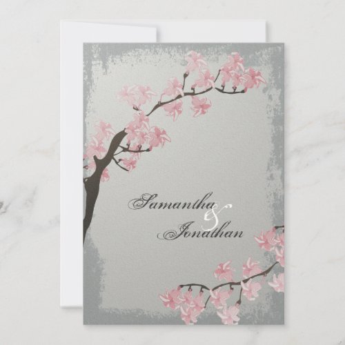 Wedding Invitation - Elegant Grey Cherry Blossom