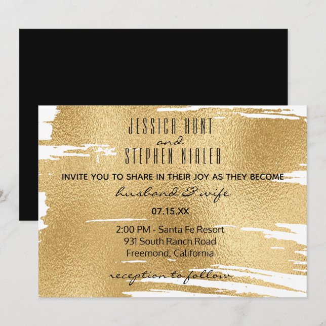 Wedding Invitation Elegant in Black and Gold (Front/Back)