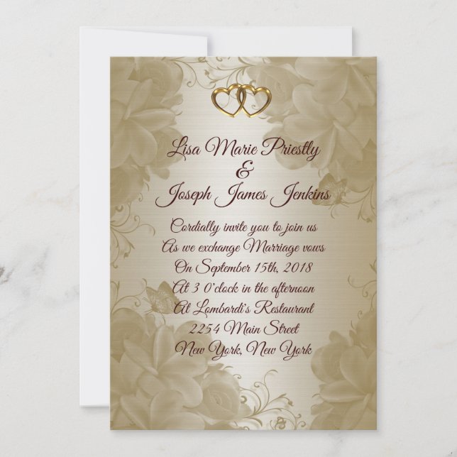 Wedding invitation elegant plumeria w/ butterflies (Front)
