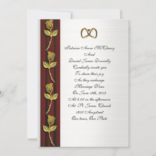 Wedding invitation elegant red velvet gold roses